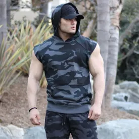 2019 Men Bodybuilding Tank Tops Gyms Fitness Workout Sleeveless Hoodies Man Casual Camouflage Hooded Vest Male Camo Clothing