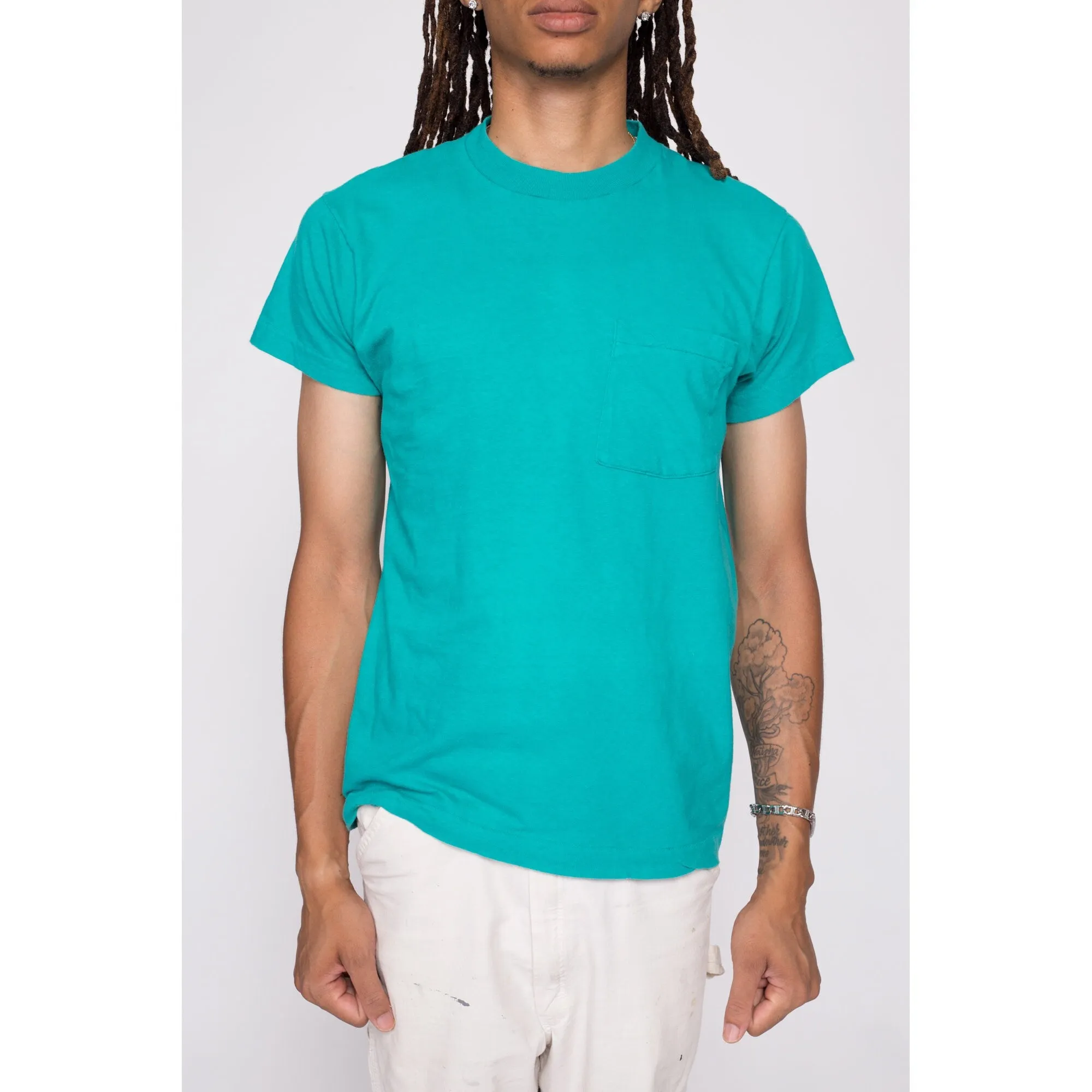 80s Plain Teal Pocket Tee - Men's Medium