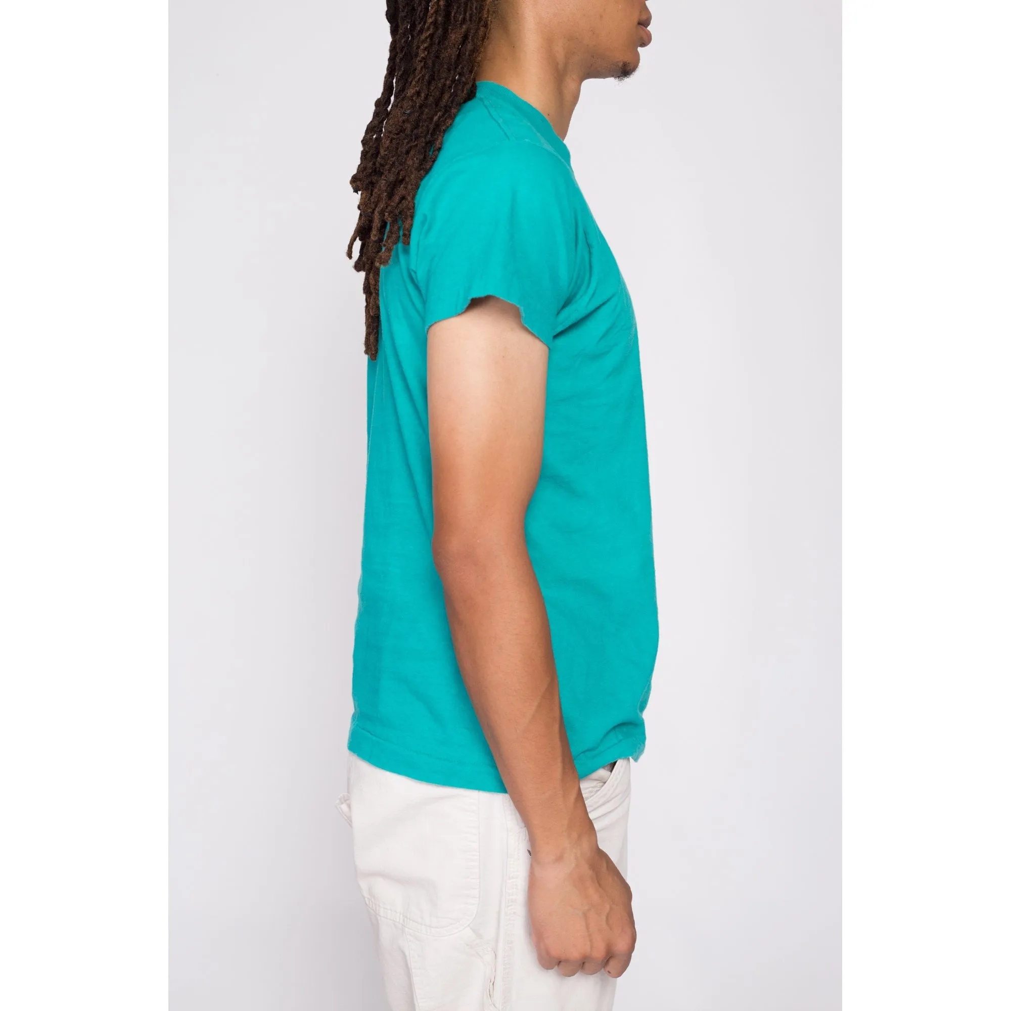 80s Plain Teal Pocket Tee - Men's Medium