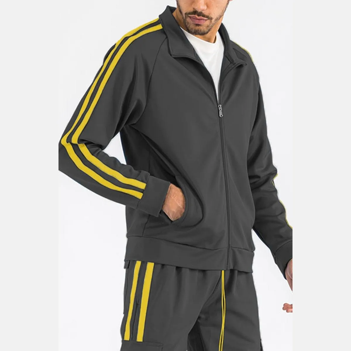 Black & Yellow Two-Stripe Track Jacket