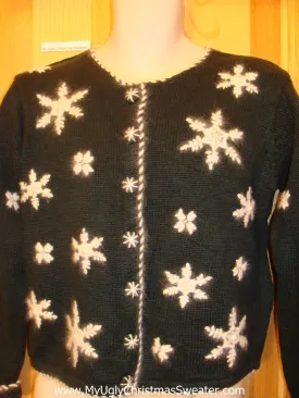 Black Funny Ugly Sweater with Furry Snowflakes