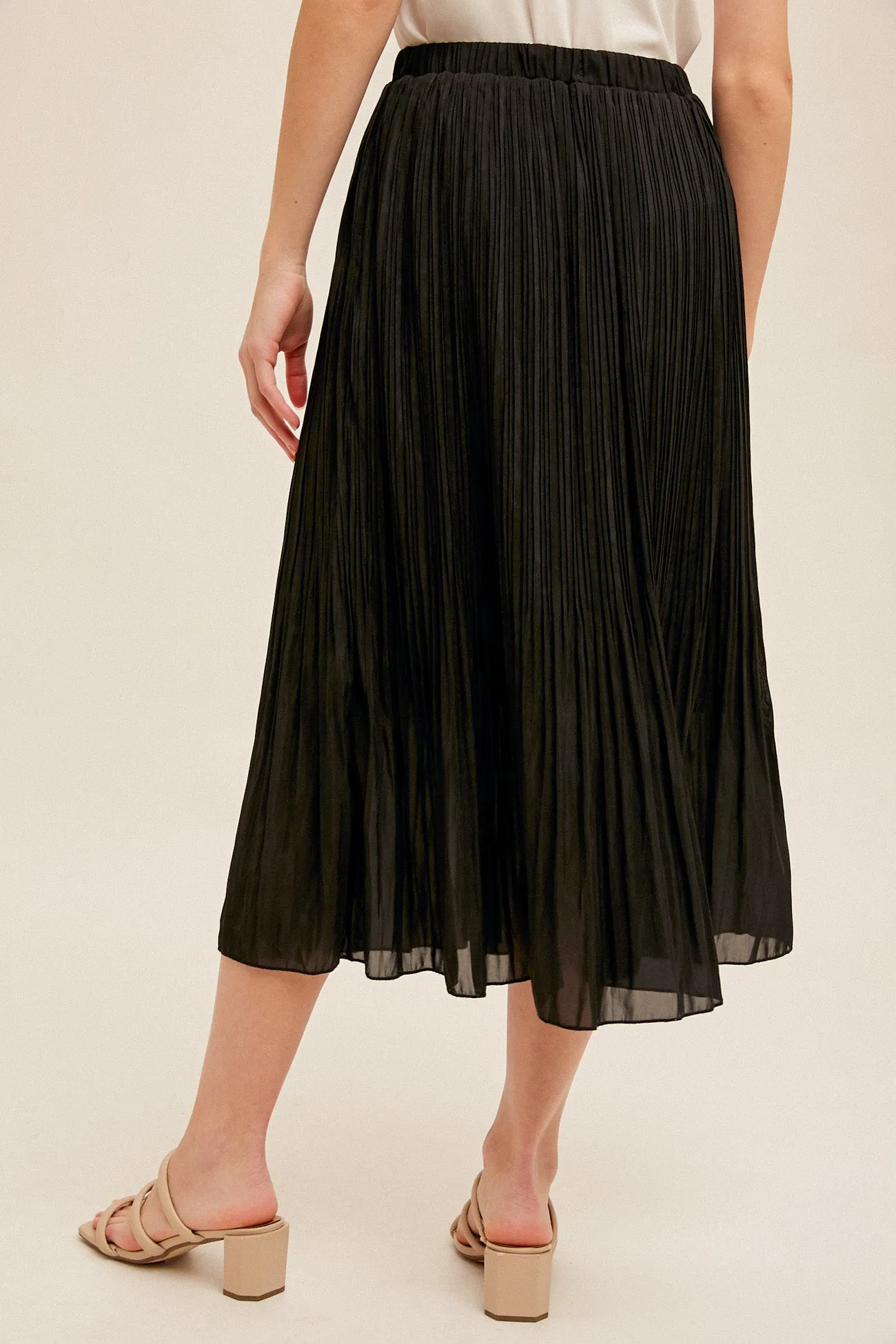 Black Pleated Midi Skirt