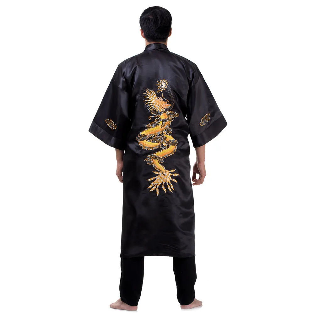 Black Shenlong Reversible Dragon Kimono Robe for Men