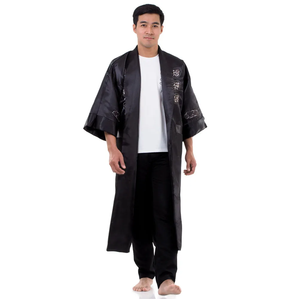 Black Shenlong Reversible Dragon Kimono Robe for Men