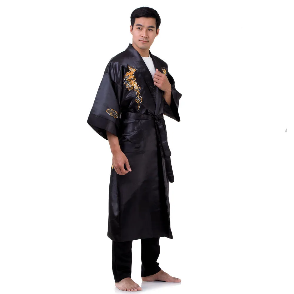 Black Shenlong Reversible Dragon Kimono Robe for Men