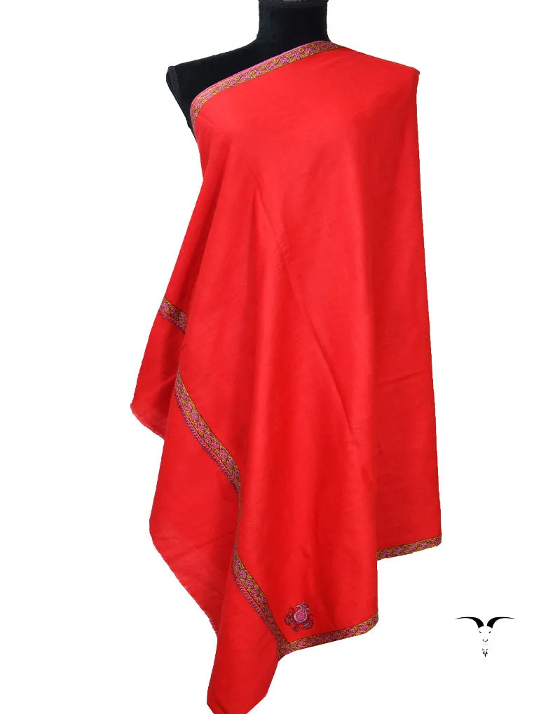 Blood Red Embroidery Pashmina Shawl 7249