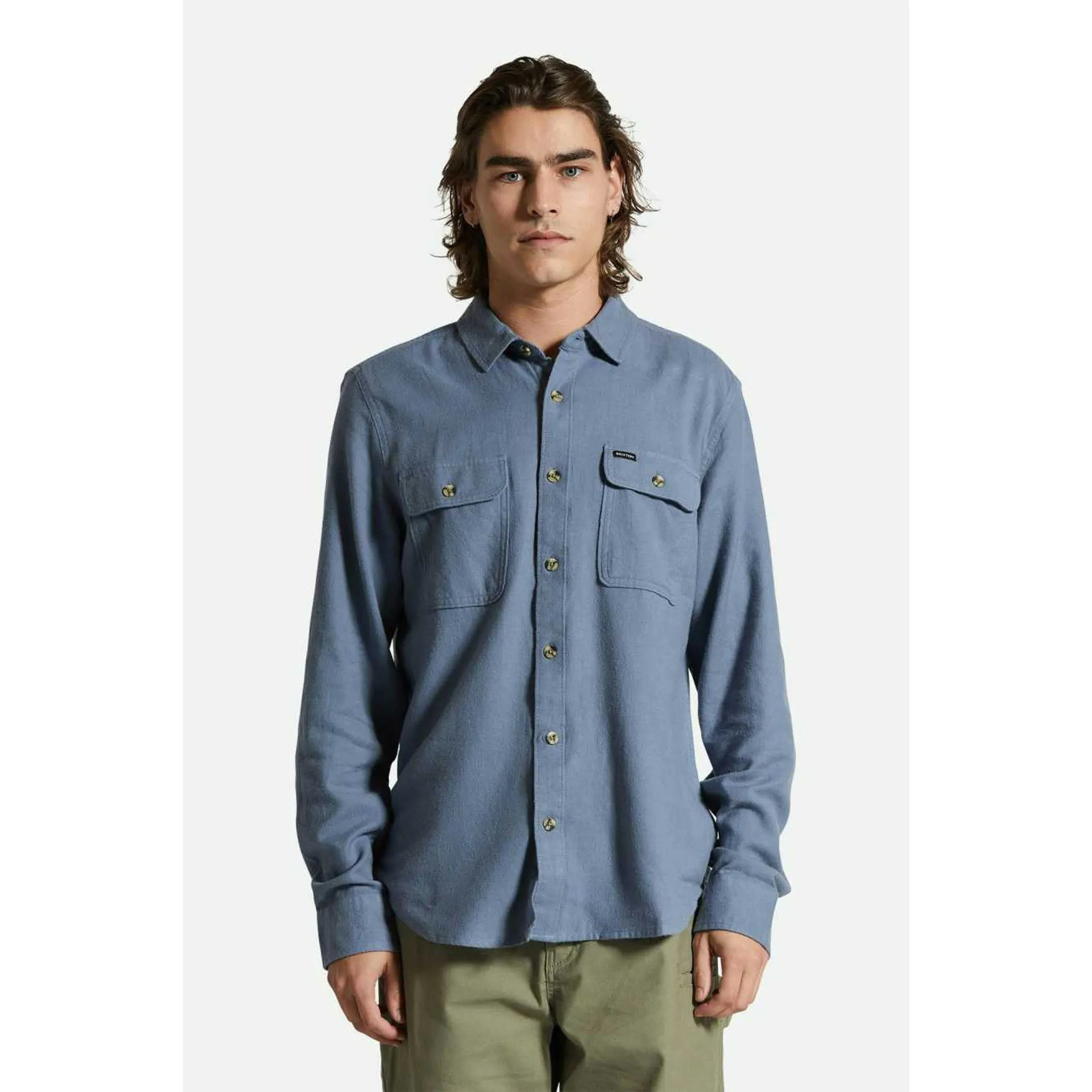 Brixton Bowery Men's Light Weight Flannel in Flint Stone Blue