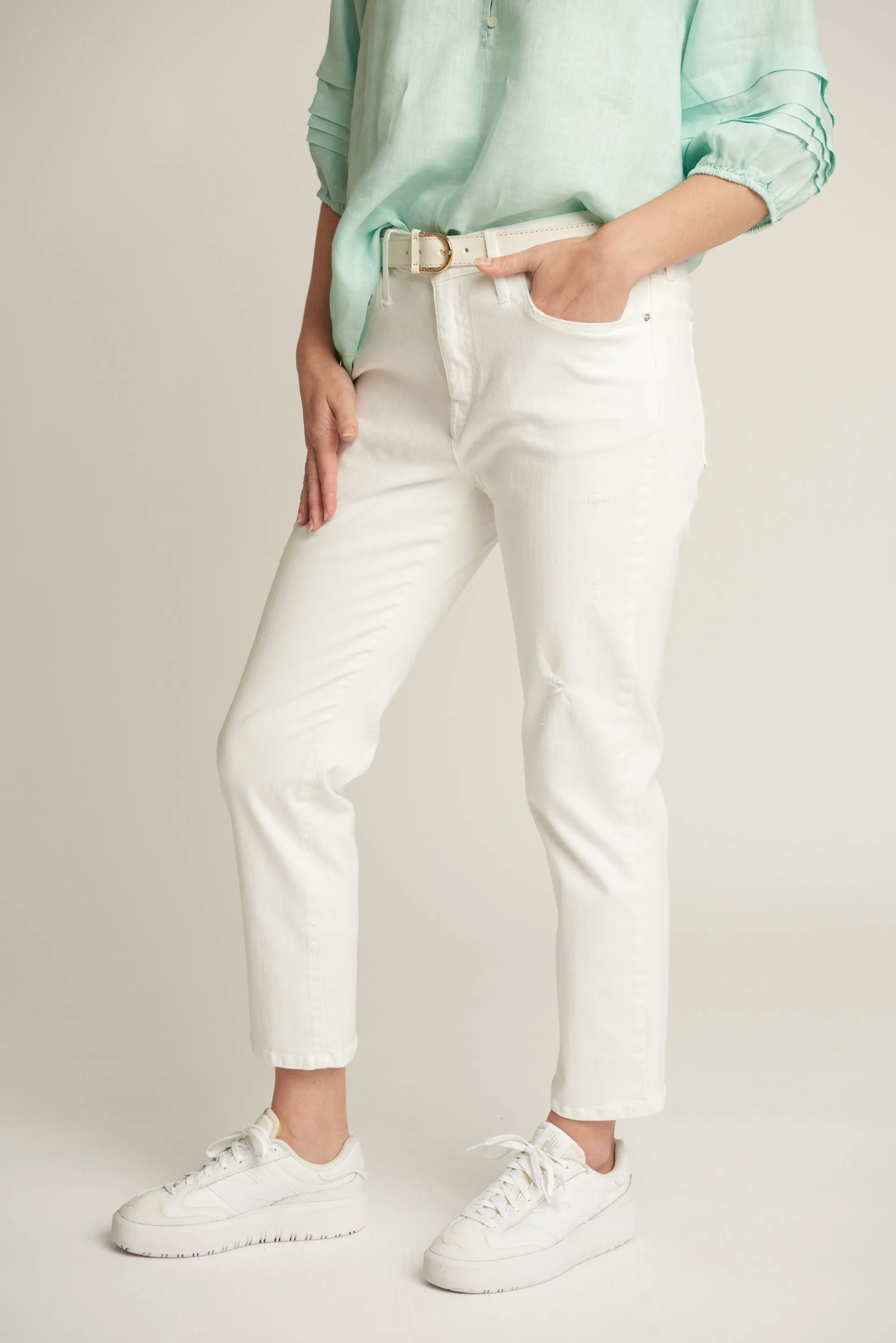 Cotton Cropped Denim Jean White