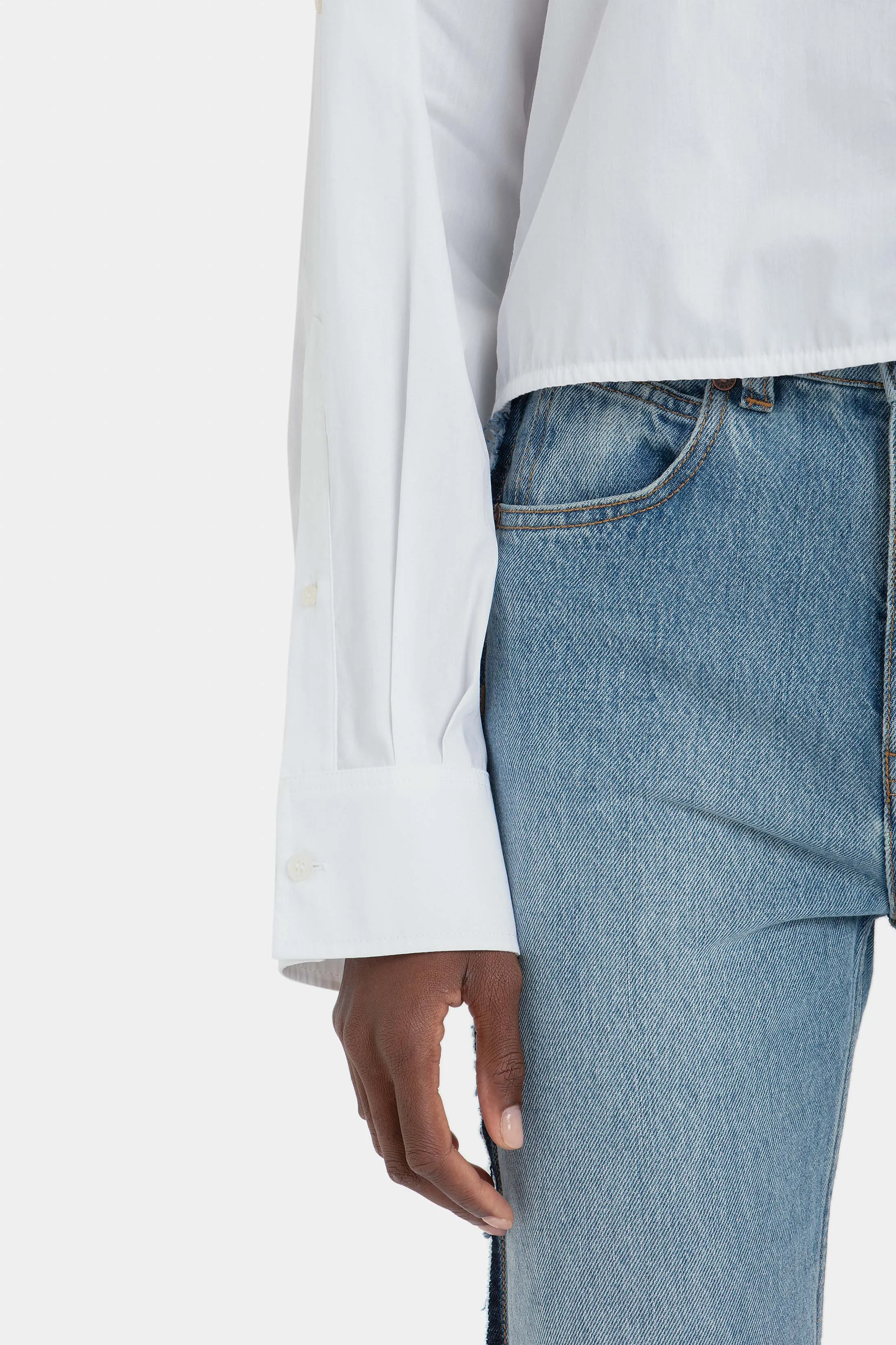 Cropped Patch Pocket Shirt In White