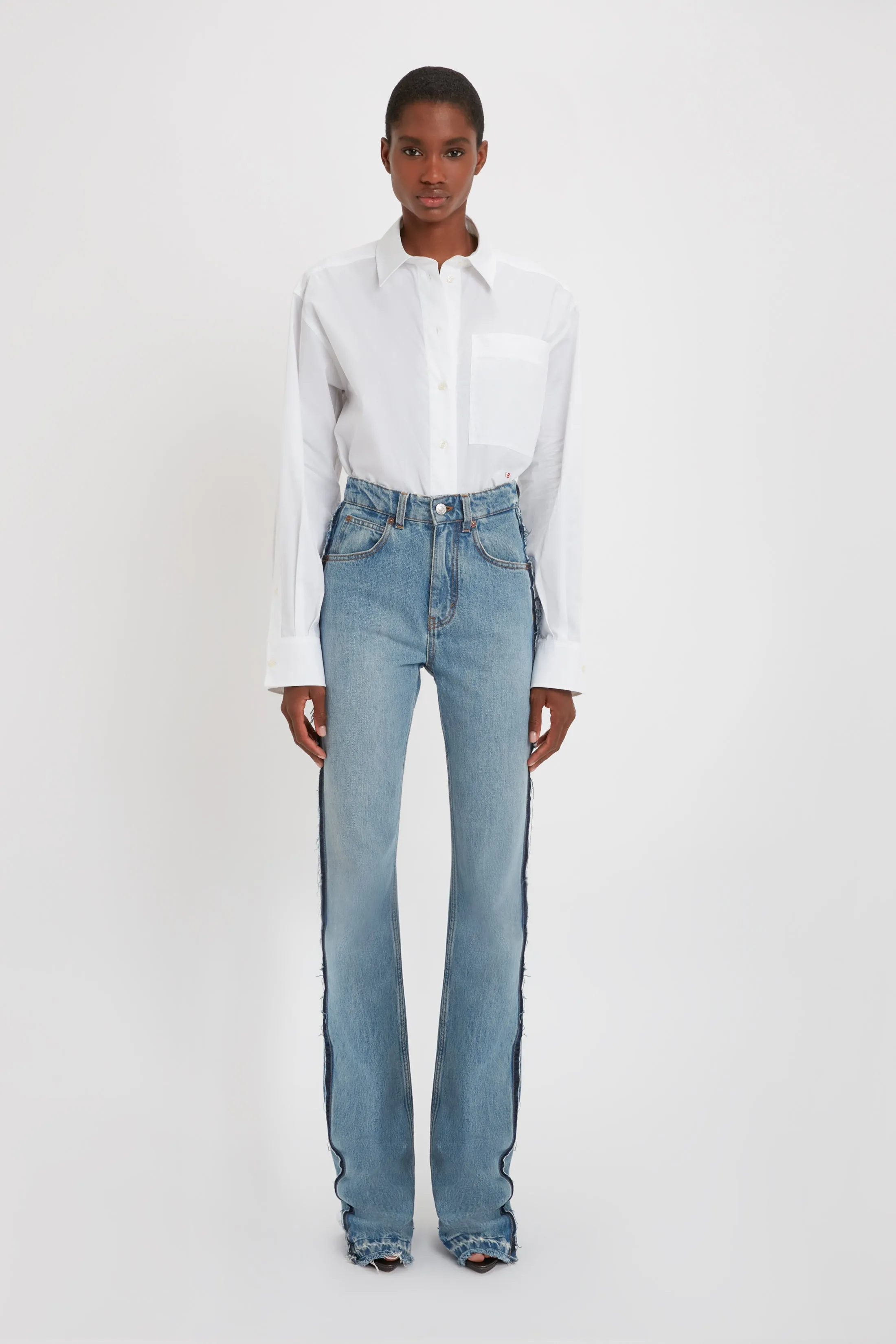 Cropped Patch Pocket Shirt In White