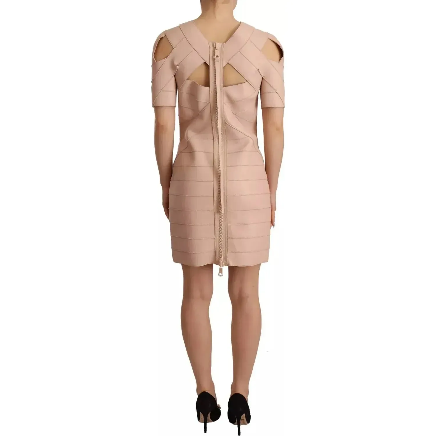 Dsquared² Beige Leather Open Shoulder Sheath Mini Dress