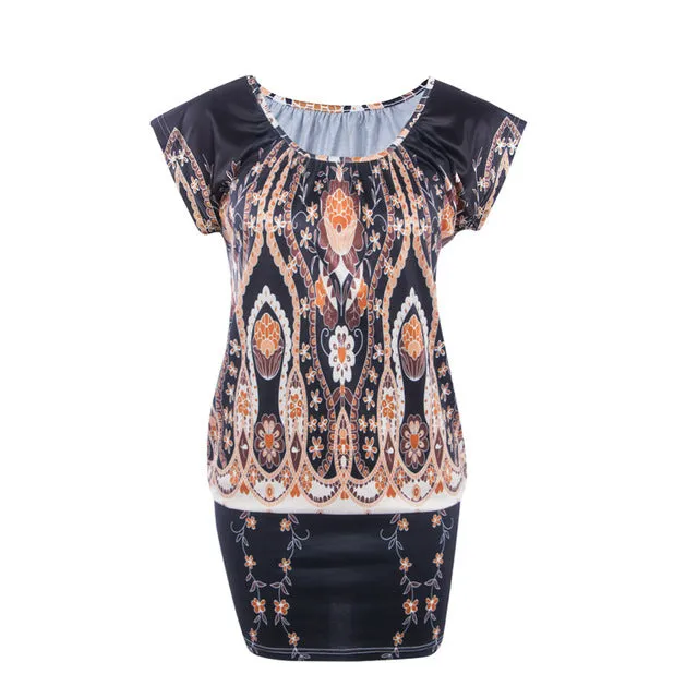 EIFFTER Summer Women Dress New Casual Ladies O-neck Short Sleeve Print Sexy Mini Bodycon Dresses Plus Size 0067