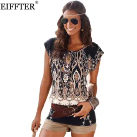 EIFFTER Summer Women Dress New Casual Ladies O-neck Short Sleeve Print Sexy Mini Bodycon Dresses Plus Size 0067