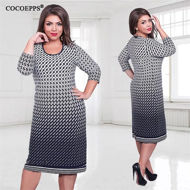 Elegant Autumn Winter women dress big size Women loose long dresses plus size dress Three Quarter casual dress L-6XL vestidos