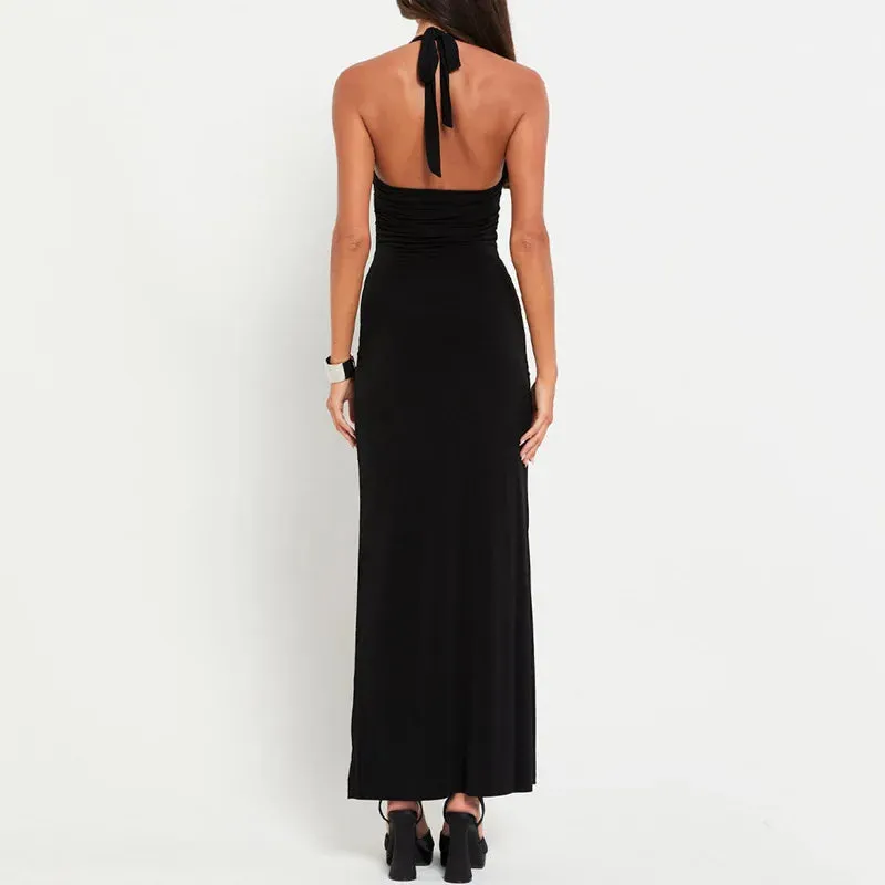 Elegant Fashion Party Dresses Maxi Dress with Sexy Hollow Out Bow Halter Sleeveless