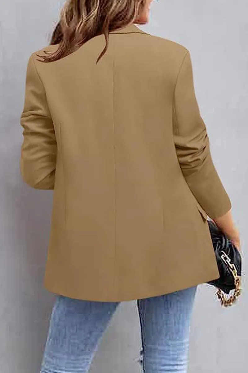 Elegant Solid Pocket Turn-back Collar Outerwear