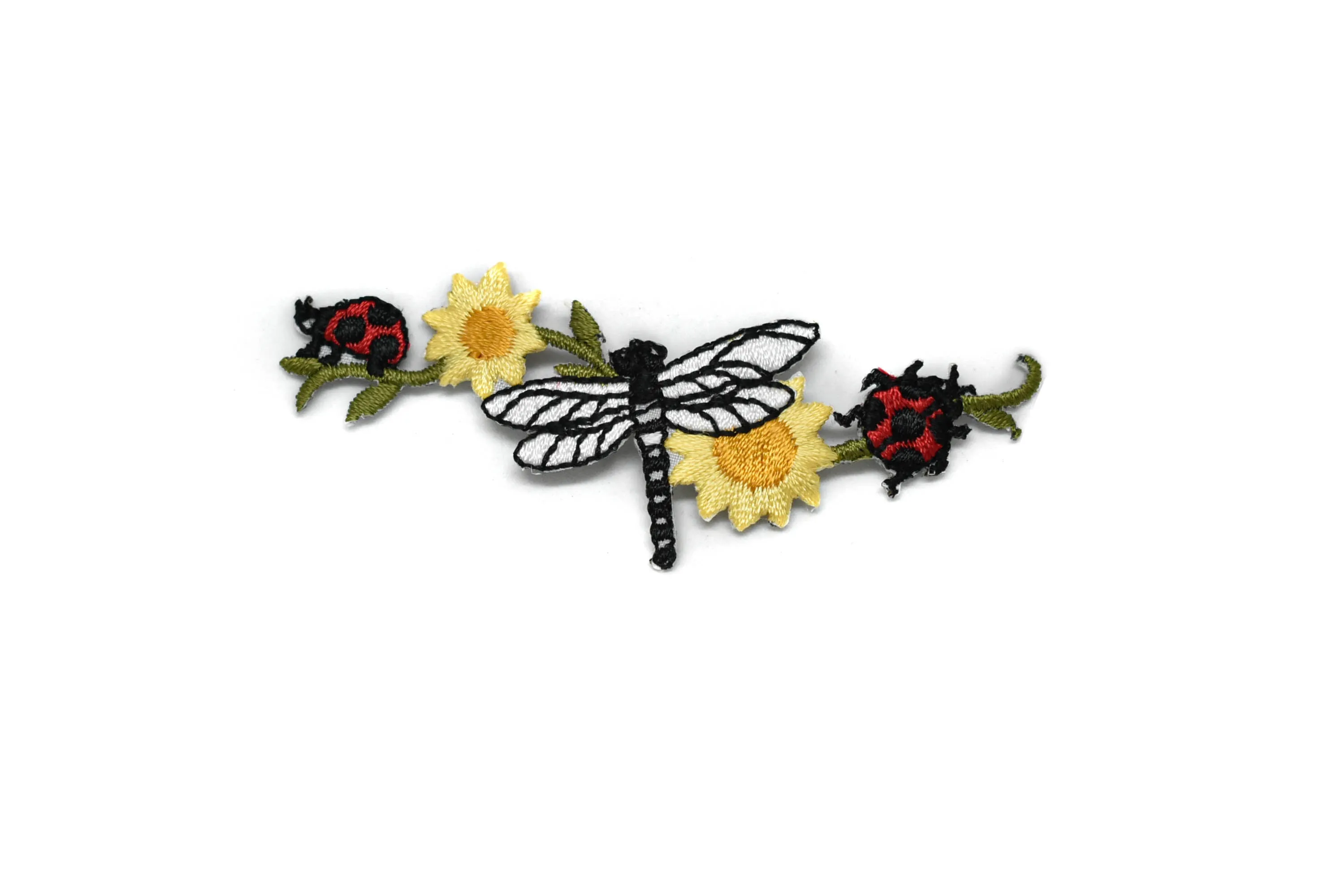 Embroidered Dragonfly and Flower Iron-on Patch 3.50" x 1" - 1 Yard