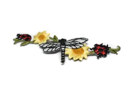 Embroidered Dragonfly and Flower Iron-on Patch 3.50" x 1" - 1 Yard