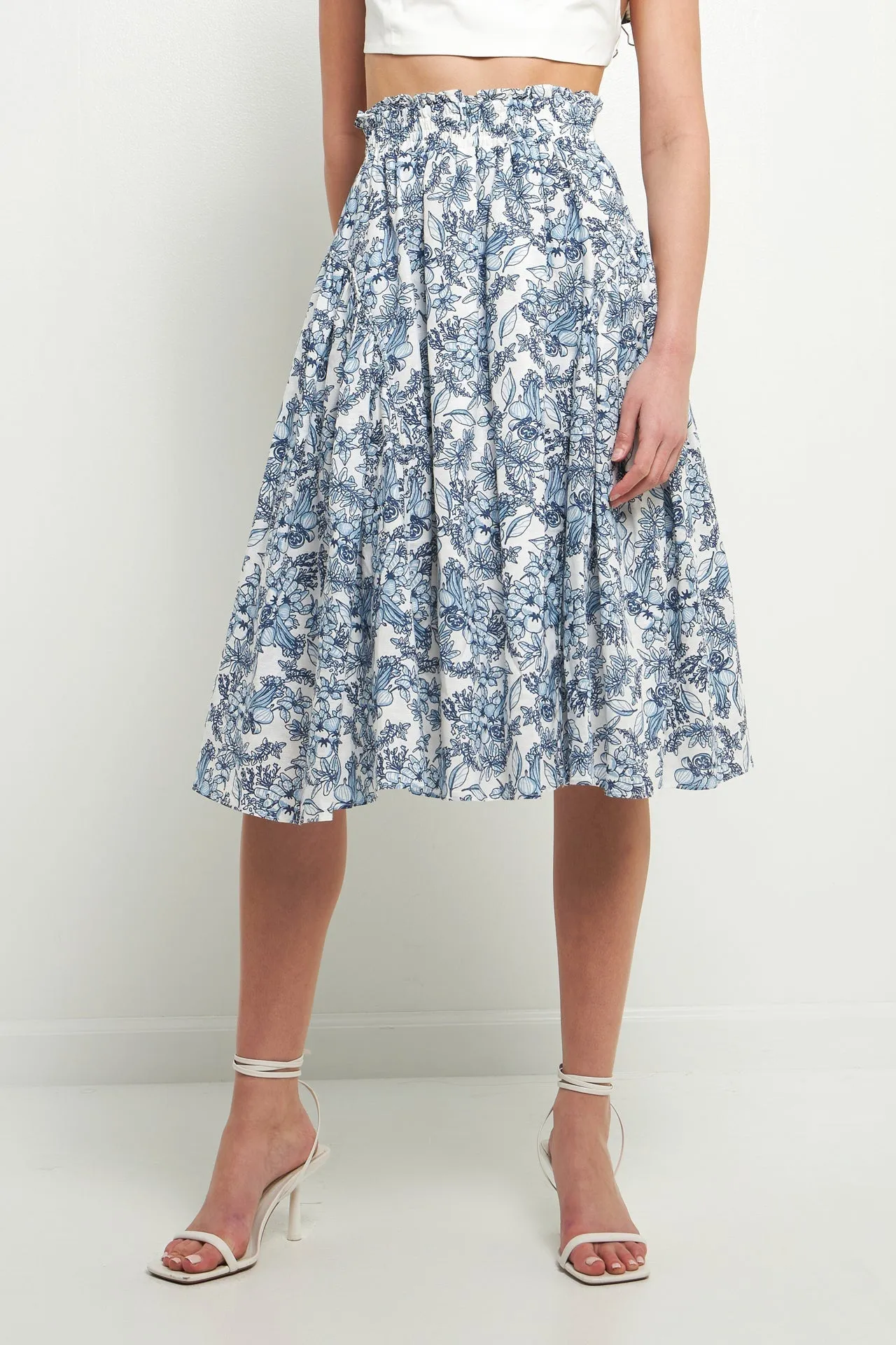 Endless Rose - Print Linen Midi Skirt