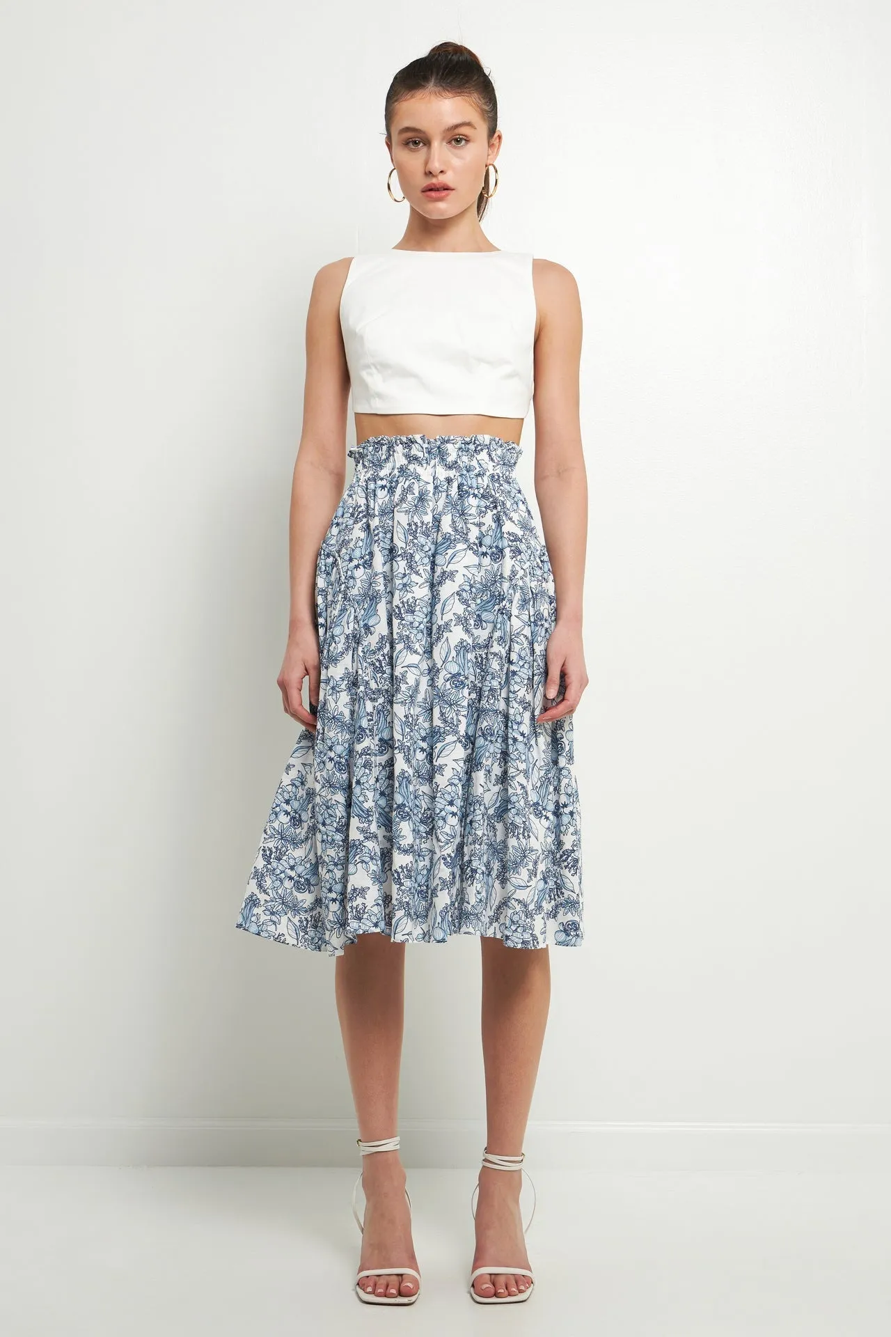 Endless Rose - Print Linen Midi Skirt