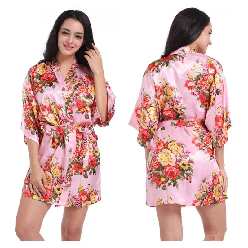 Floral Kimono Robe - Lightweight Polyester Summer Dress with Delicate Floral Pattern