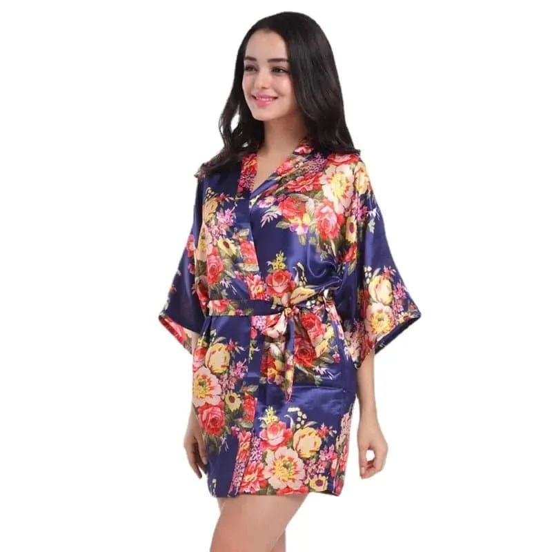 Floral Kimono Robe - Lightweight Polyester Summer Dress with Delicate Floral Pattern