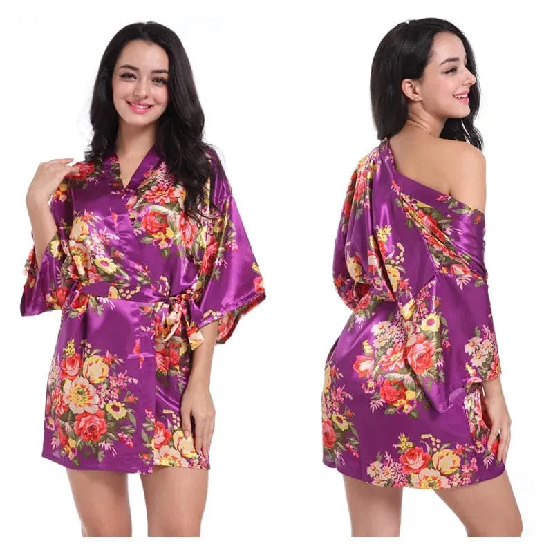 Floral Kimono Robe - Lightweight Polyester Summer Dress with Delicate Floral Pattern