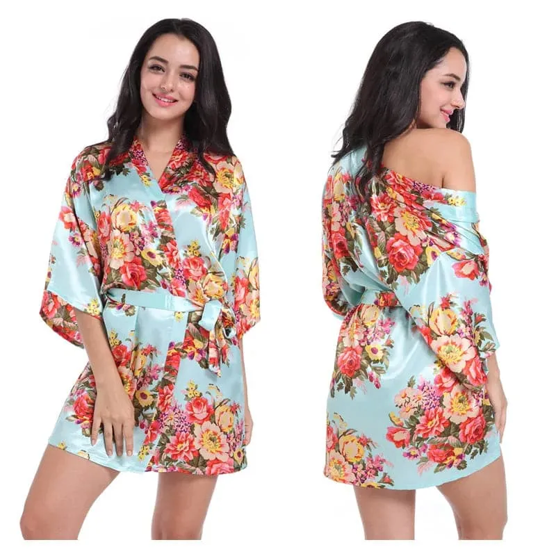 Floral Kimono Robe - Lightweight Polyester Summer Dress with Delicate Floral Pattern