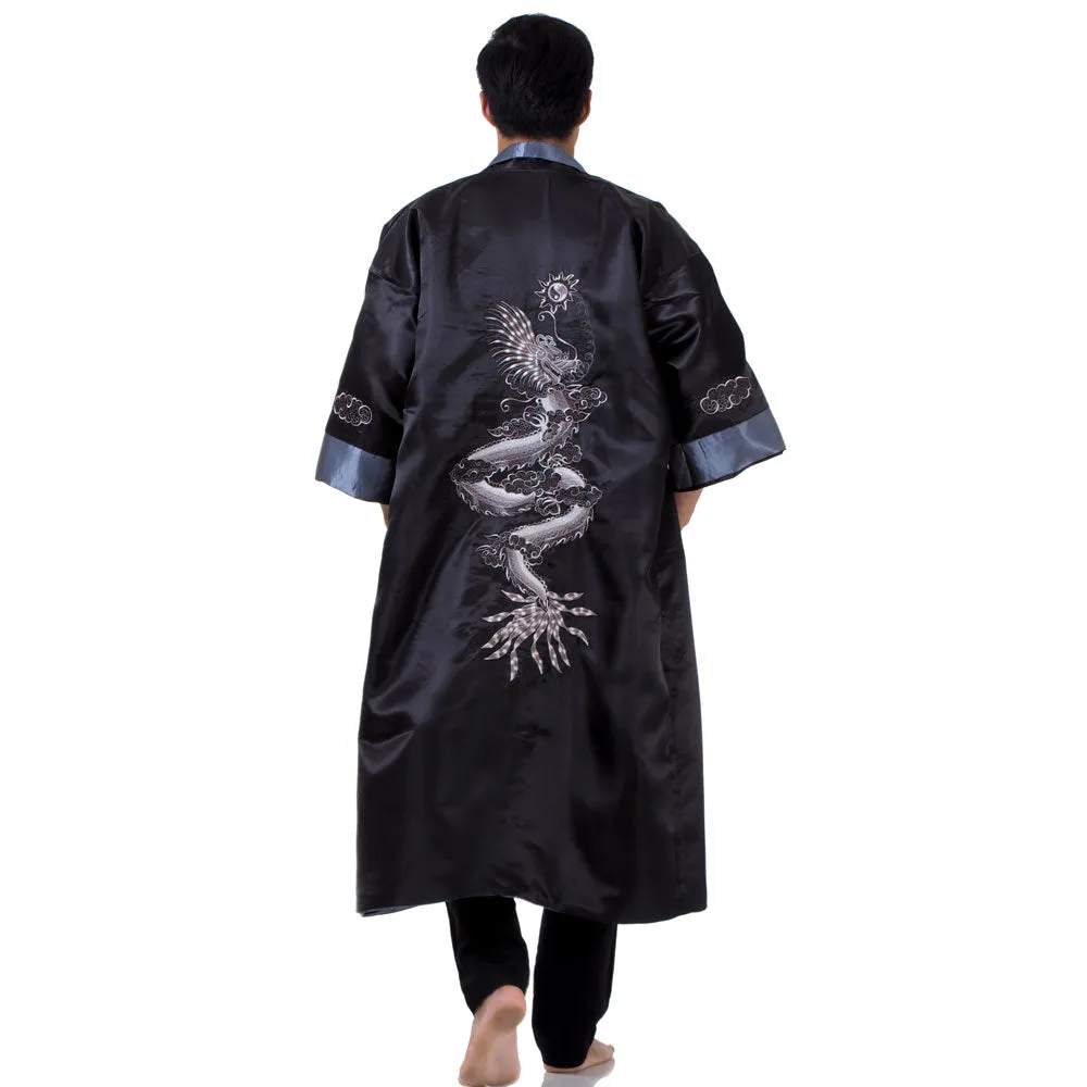 Gray Mizuchi Reversible Dragon Kimono Robe for Men