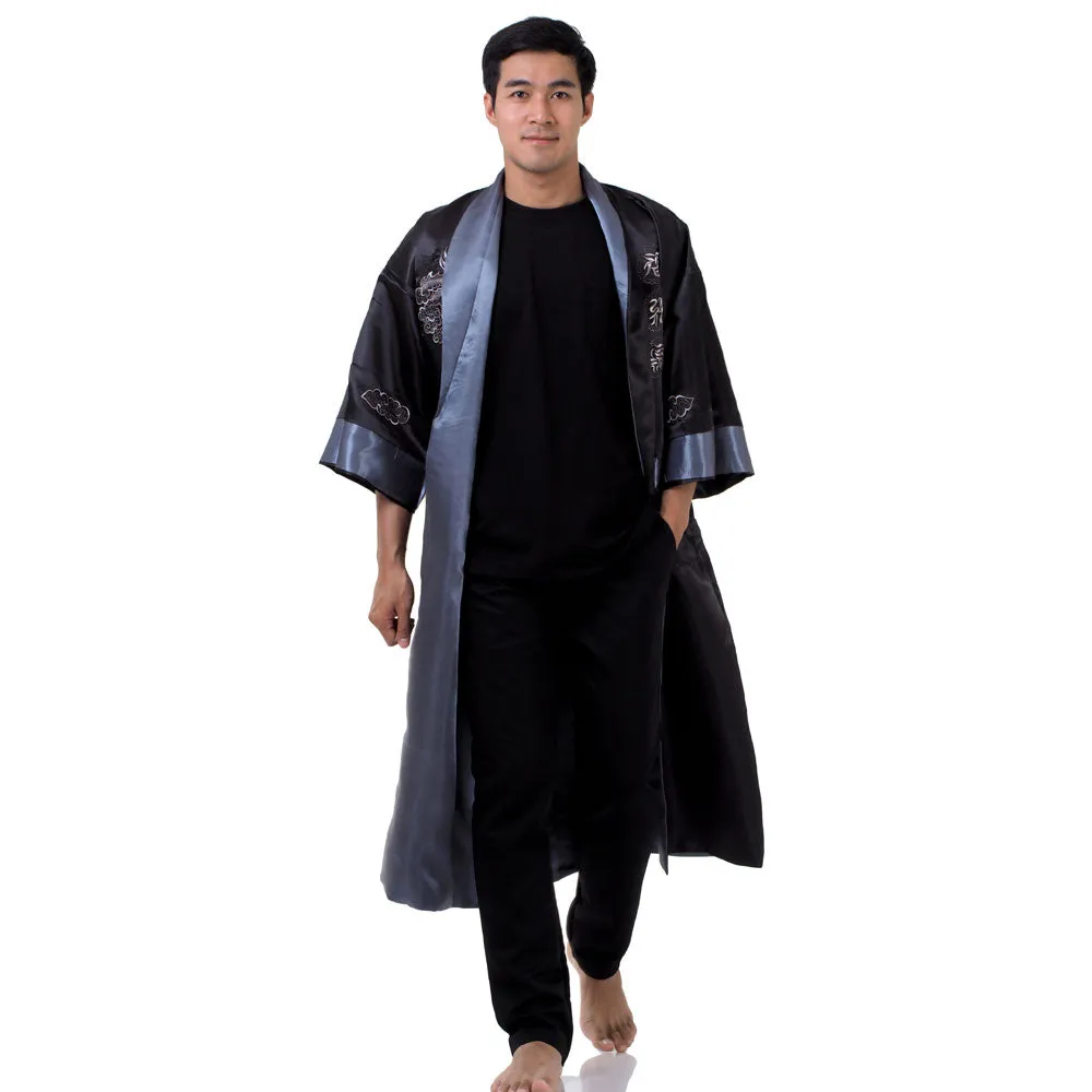 Gray Mizuchi Reversible Dragon Kimono Robe for Men