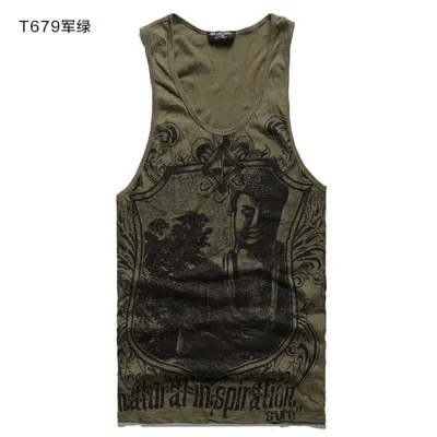 Grey Men Tank Top Casual Fitness Singlets Brand Mens Sleeveless Gasp Hip Hop Vest Elephant Print Cotton undershirt T680