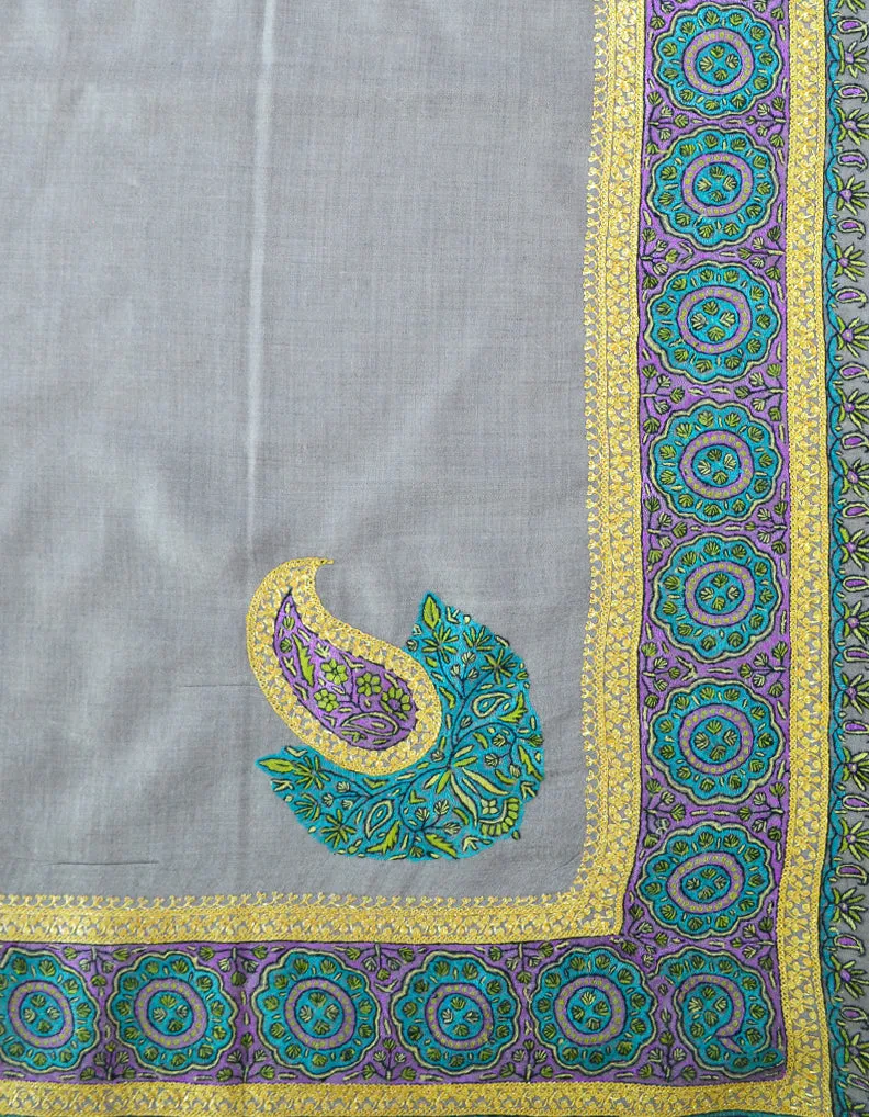 Hand Embroidered Pashmina Shawl Grey 5301