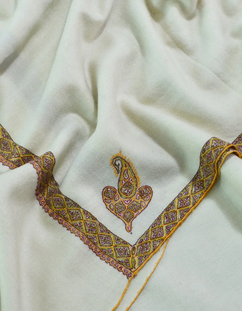 Hand Embroidered Pashmina Shawl White 5271