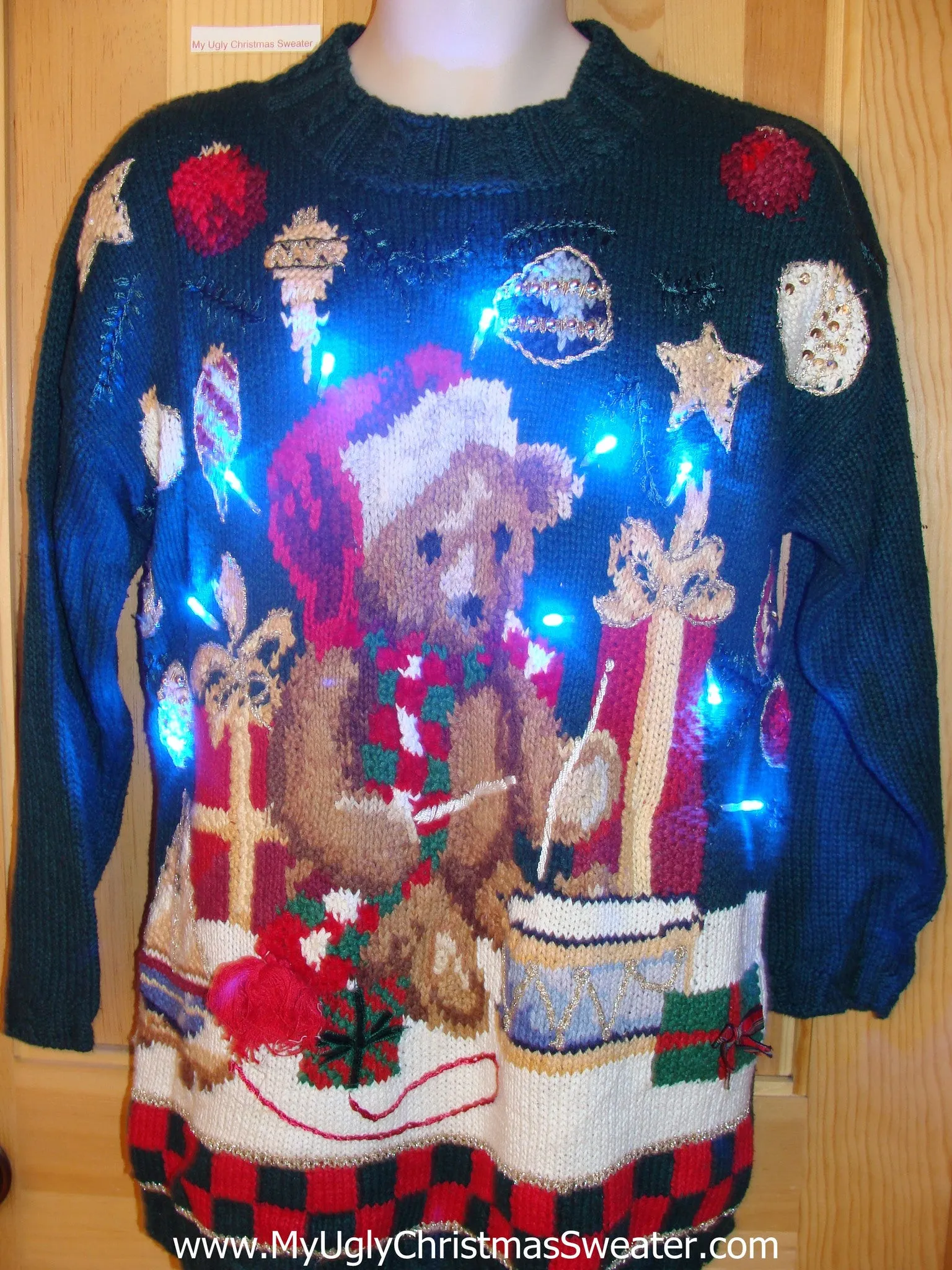 Holy Grail of Tacky Light Up Christmas Sweater Santa Bear