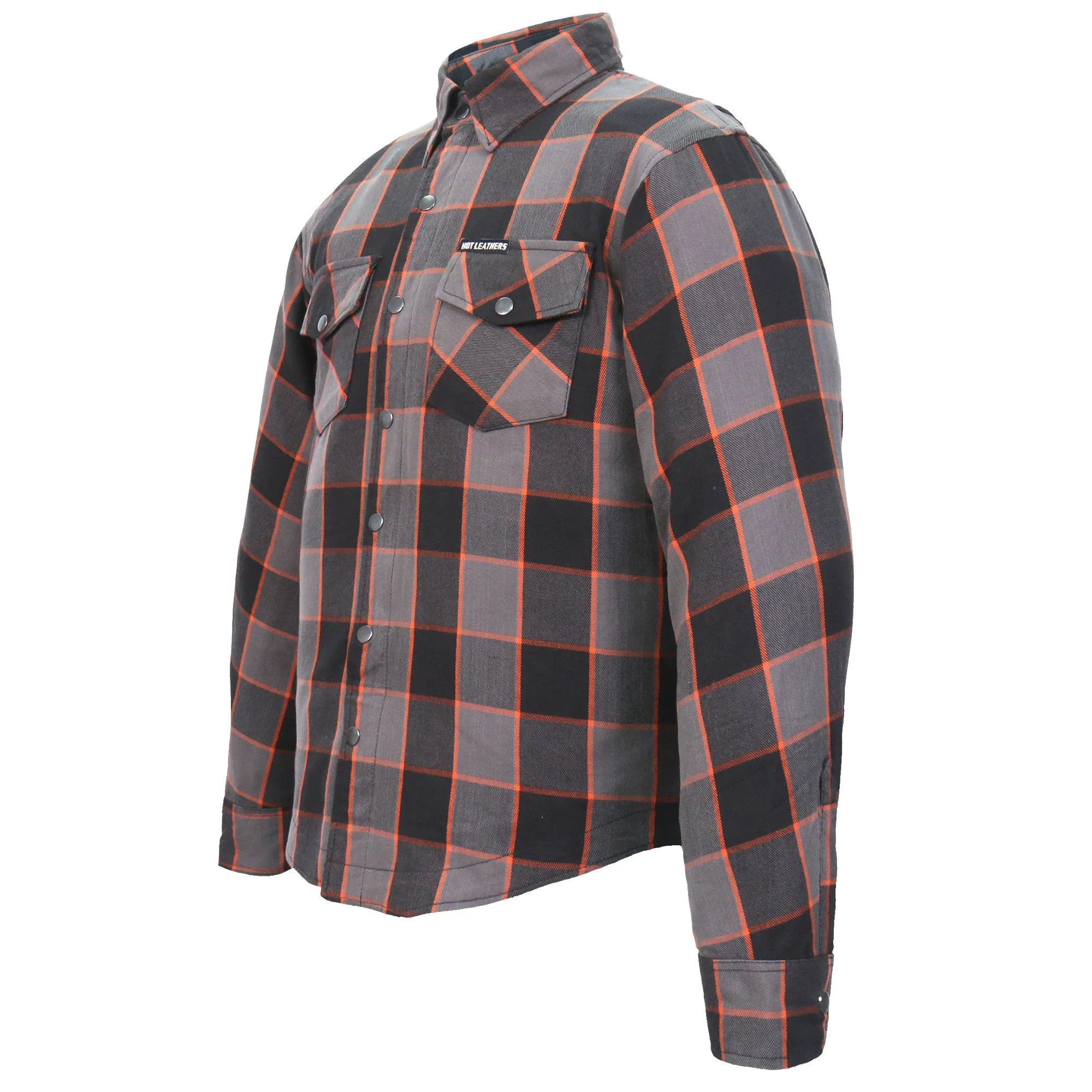 Hot Leathers JKM3010 Men's Black and Grey with Orange Armored Flannel Shirt