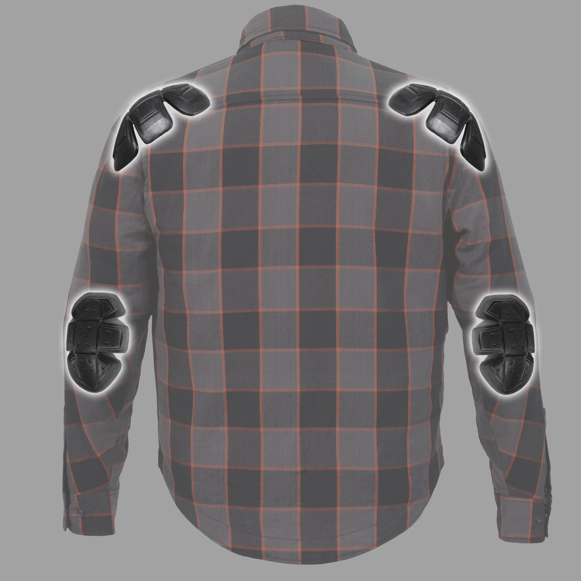 Hot Leathers JKM3010 Men's Black and Grey with Orange Armored Flannel Shirt