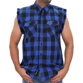 Hot Leathers No Sleeve Fringe Blue and Black Flannel FLM5208