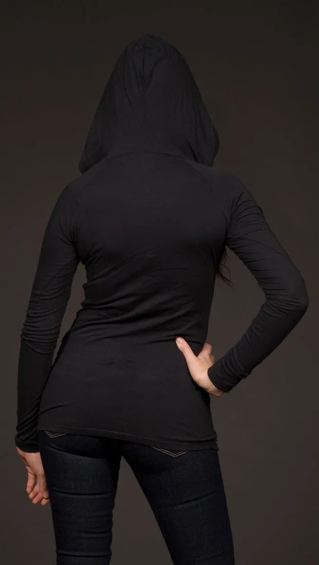 Kanvis V-Neck Hooded Tee Black