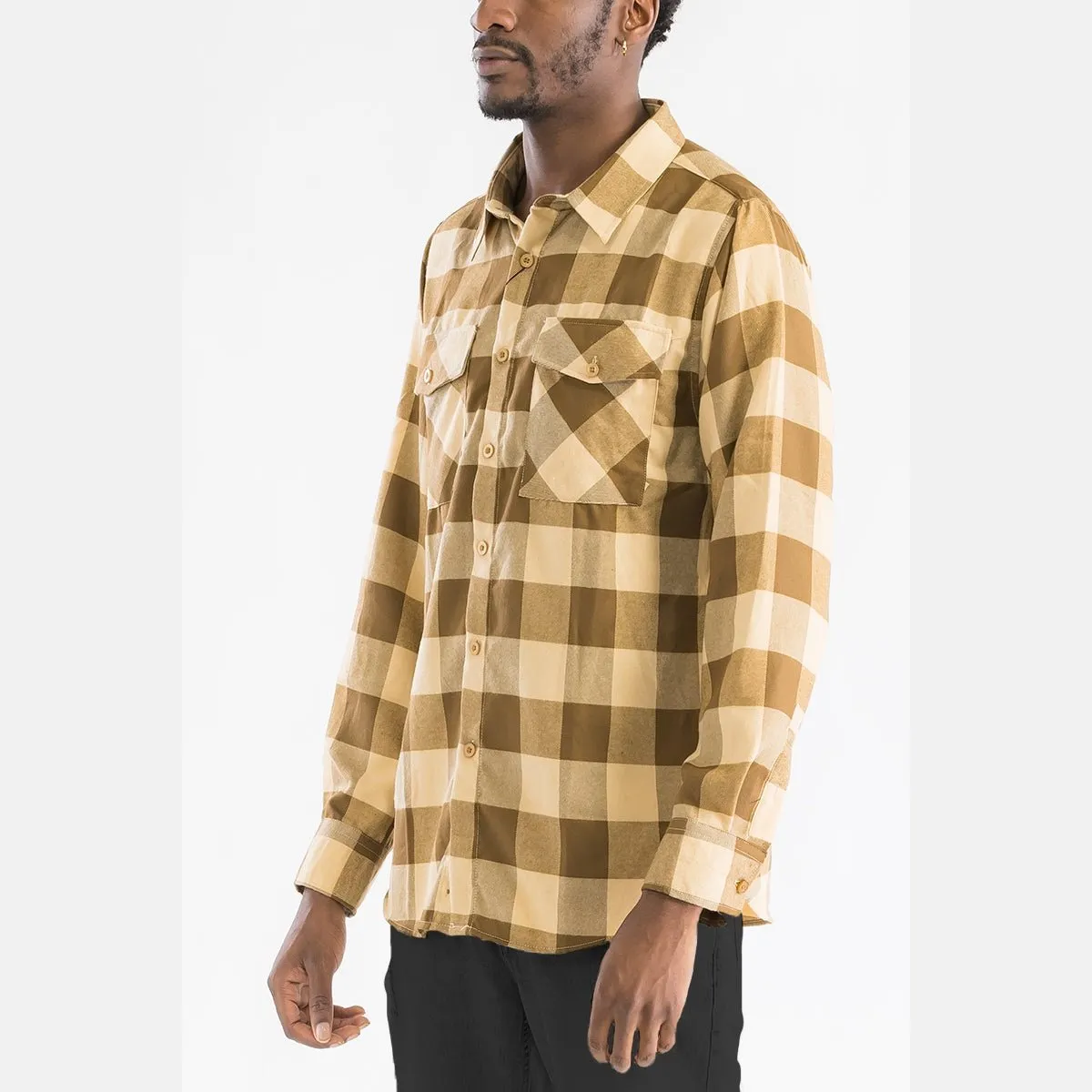 Khaki & Brown Checkered Flannel Shirt