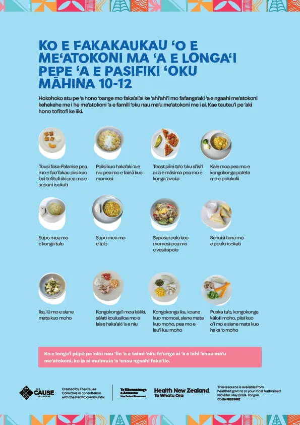 Ko e fakakaukau ‘o e me‘atokoni ma ‘a e longa‘i pepe ‘a e Pasifiki ‘oku māhina 10-12 Food ideas for Pacific babies Tongan HE2682