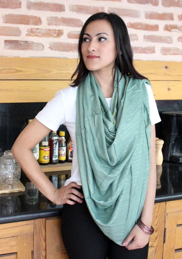 Light Green Cotton Plain Jari Scarf From Nepal