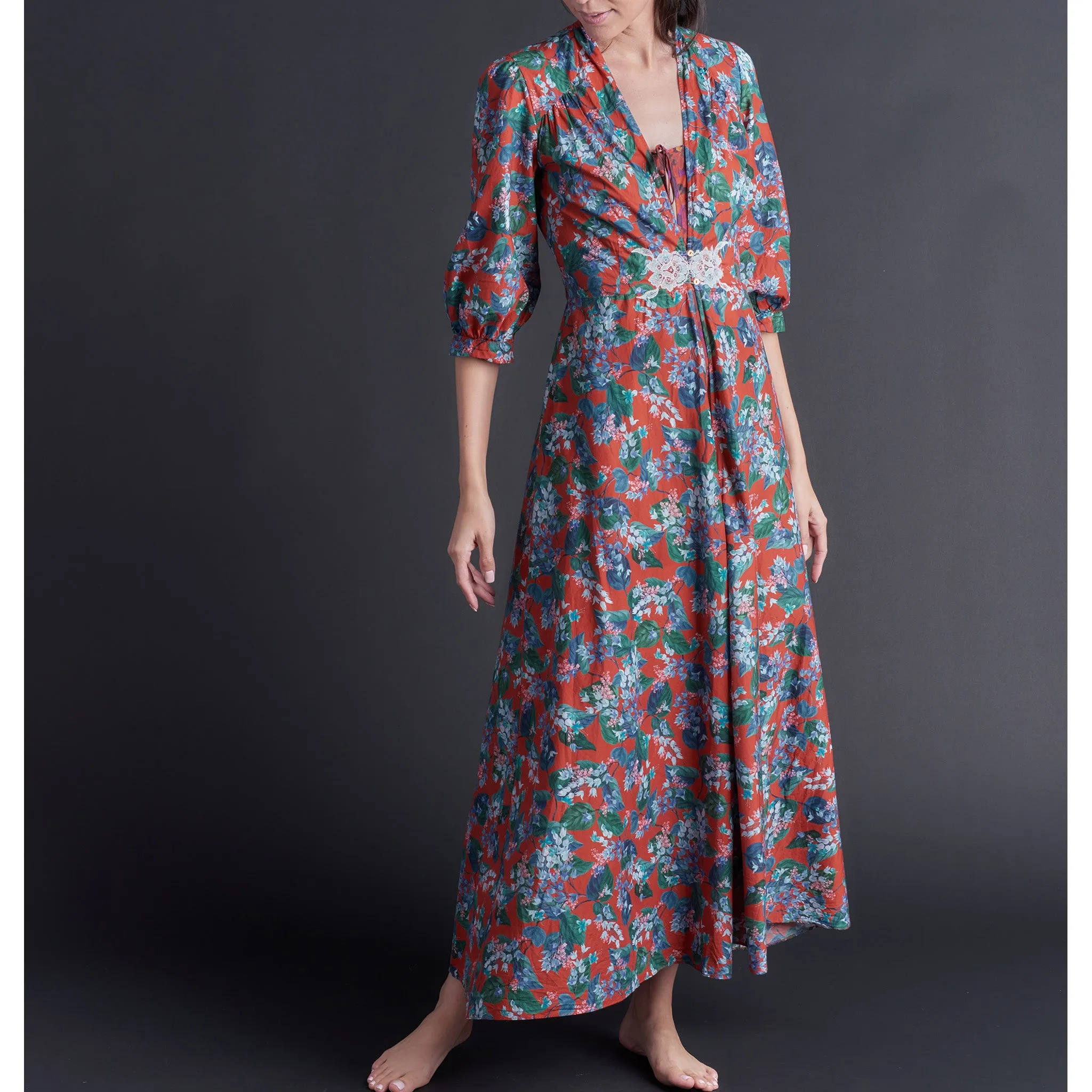 Maia Long Robe in Liberty Print Cotton Lawn