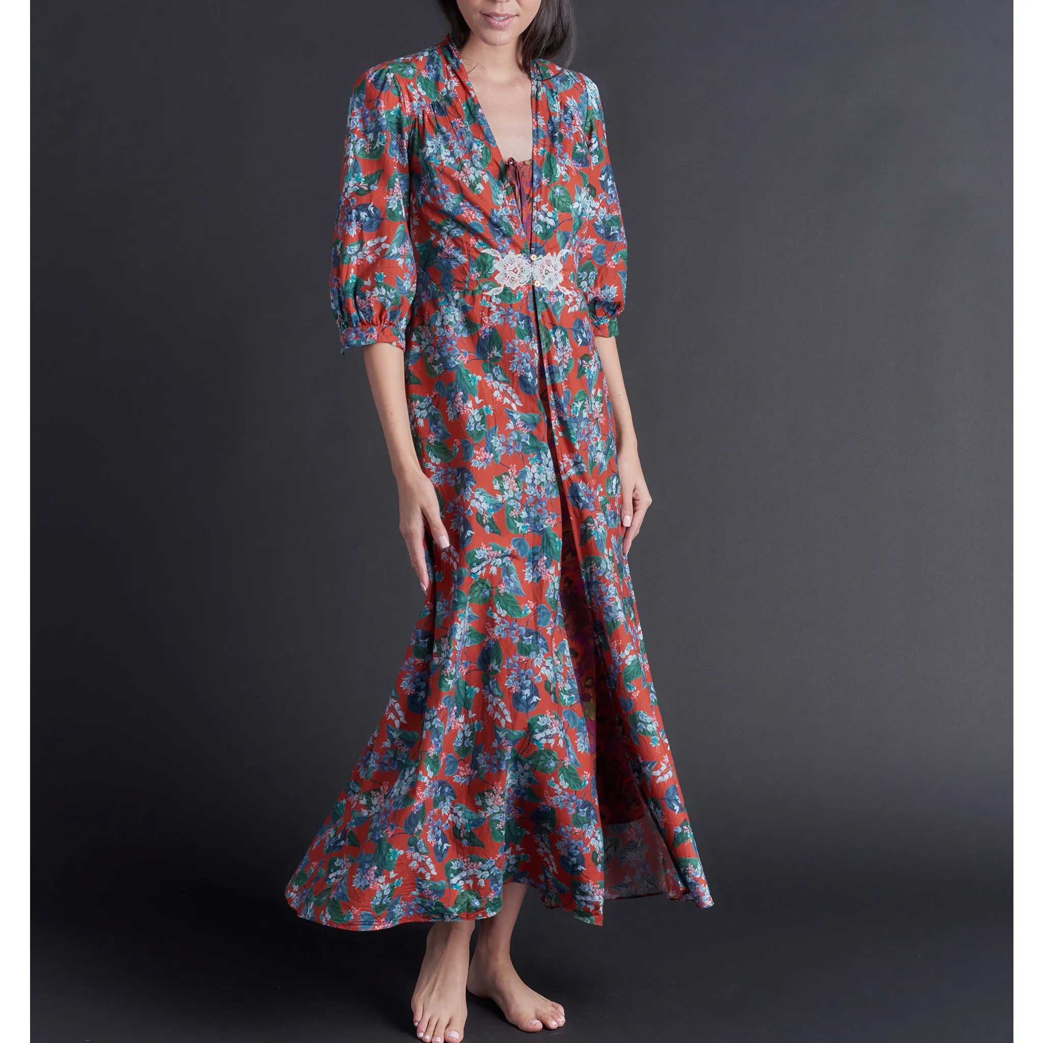 Maia Long Robe in Liberty Print Cotton Lawn