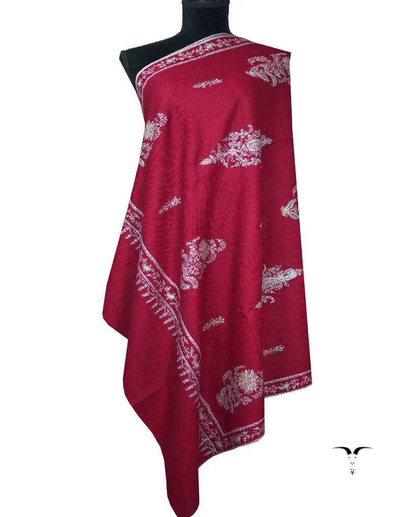 maroon booti embroidery pashmina shawl 8836