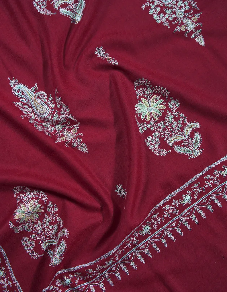 maroon booti embroidery pashmina shawl 8836