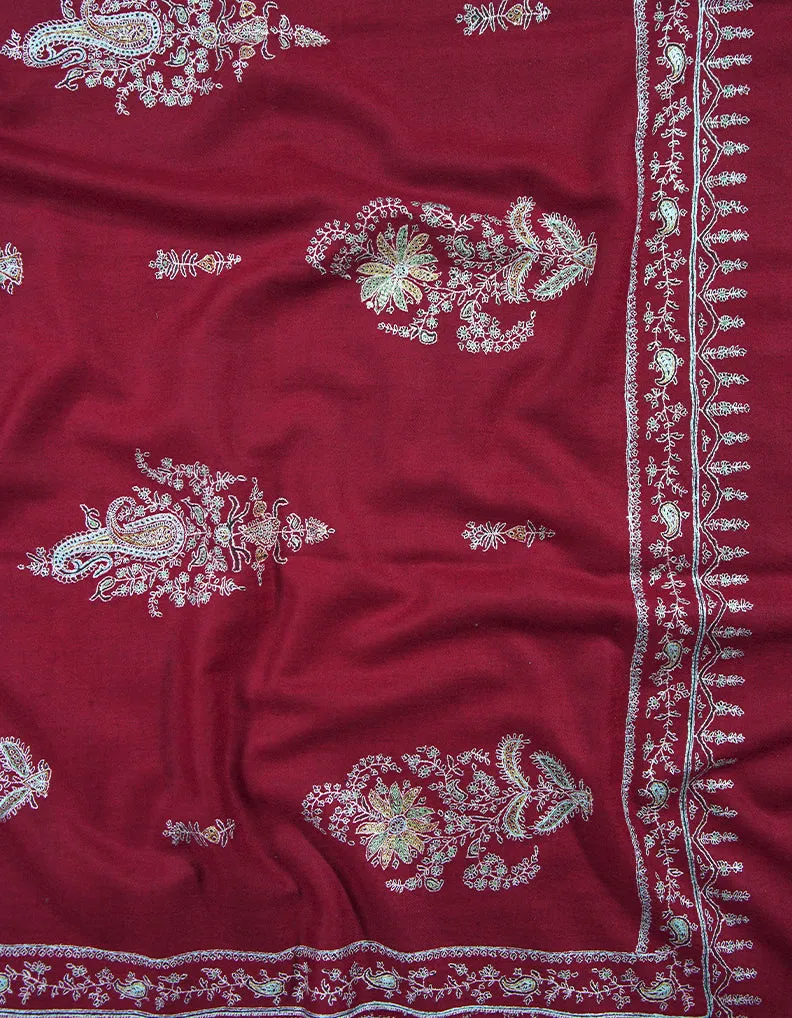 maroon booti embroidery pashmina shawl 8836