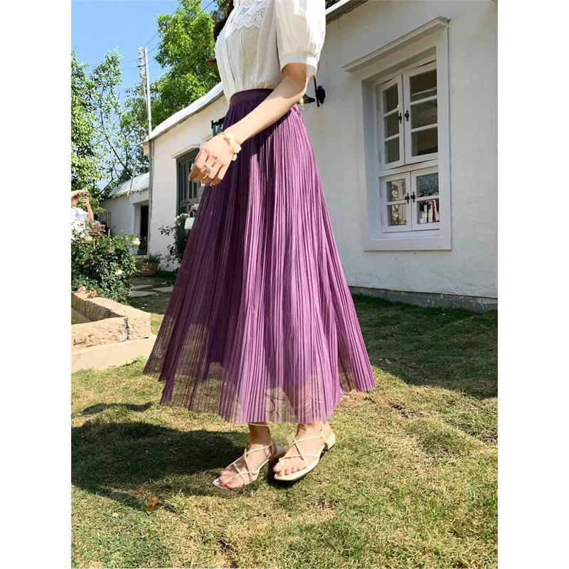 Mesh Fairy Skirt Pleated Two Layer Midi Skirt