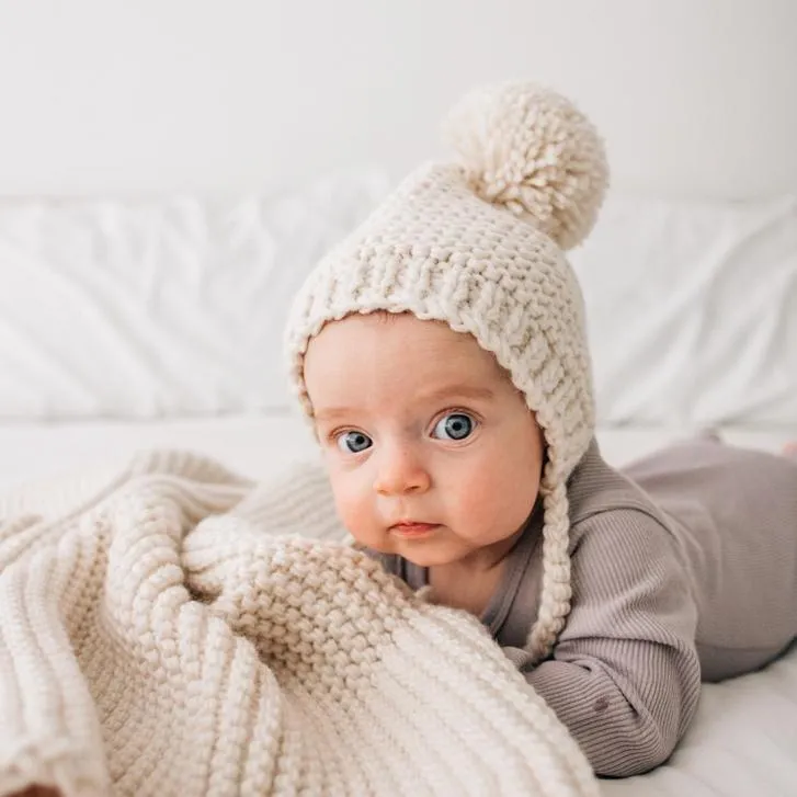 Natural Garter Stitch Knit Bonnet