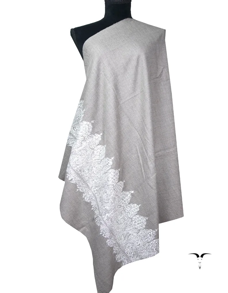 natural gray hand tilla embroidery pashmina shawl 8830