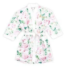 PINK WATERCOLOR FLORAL SILKY KIMONO ROBE ON WHITE